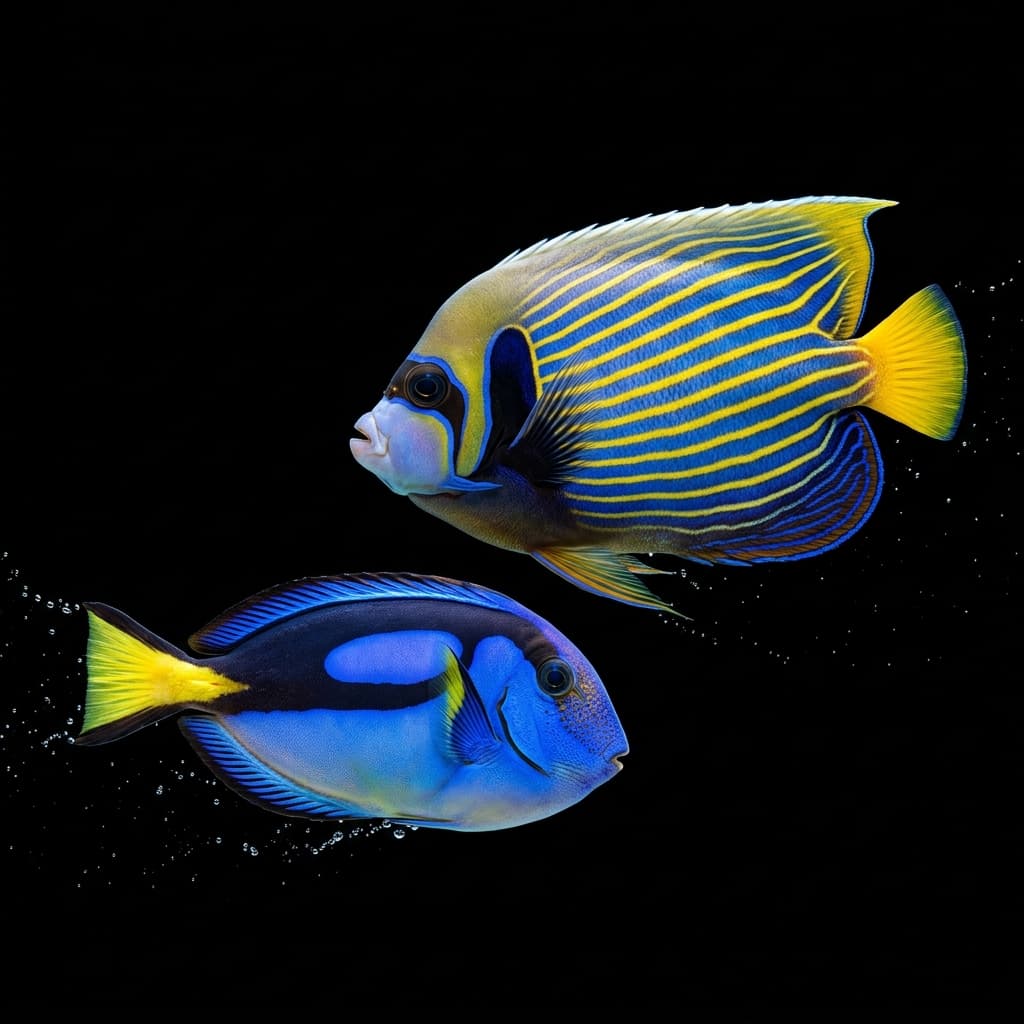 Vibrant tropical marine fish species living in the coral reefs of Netrani Island with Netrani Scuba Dive